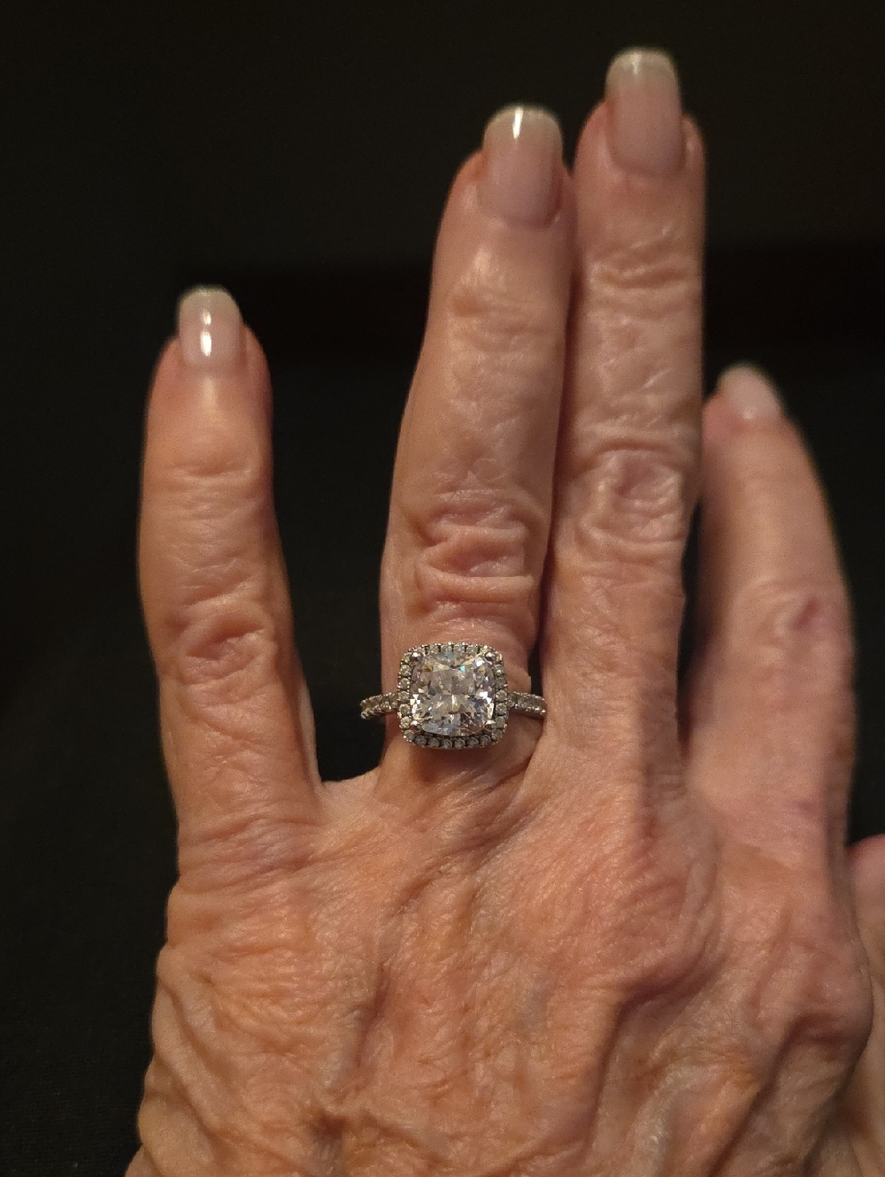 Sterling Silver 925 Halo Cushion-Cut Cubic Zirconia Engagement Ring - White